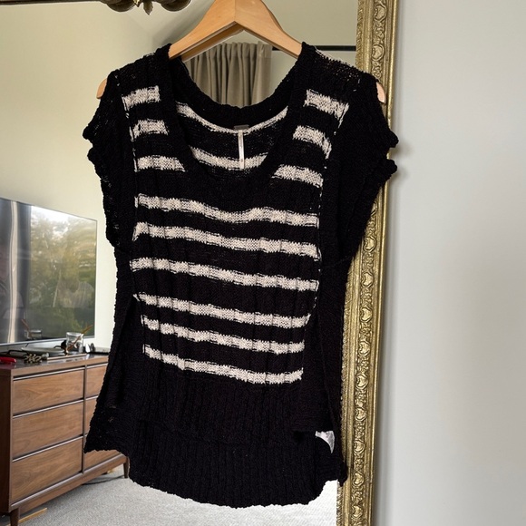 Free People Black and White Striped Blouse - Picture 1 of 3